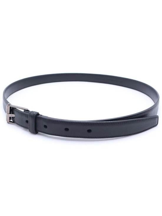 Saint Laurent Paris Square Frame Leather Belt Black Silver